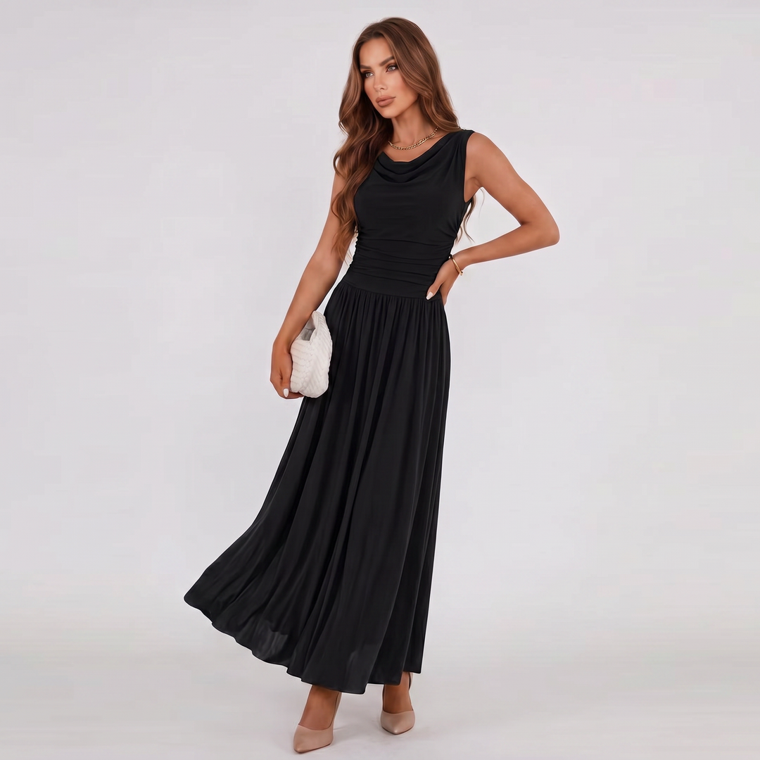 Damen Plissiertes Midikleid Drapierter Ausschnitt Festlich - Image 7