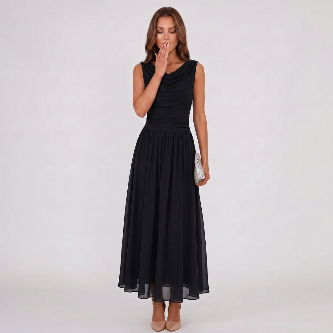 Damen Plissiertes Midikleid Drapierter Ausschnitt Festlich - Image 6