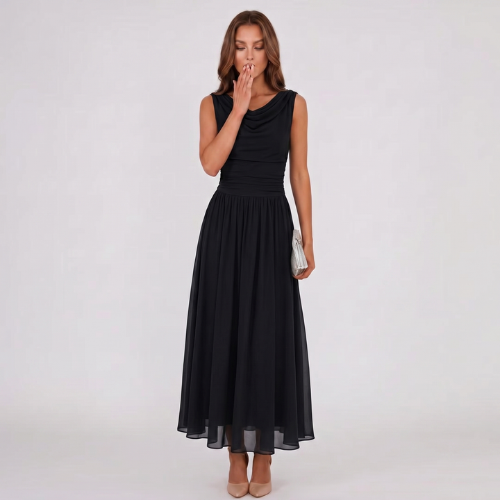 Damen Plissiertes Midikleid Drapierter Ausschnitt Festlich - Image 6