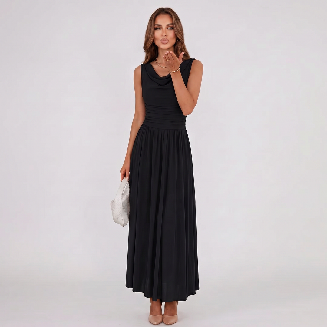 Damen Plissiertes Midikleid Drapierter Ausschnitt Festlich - Image 8