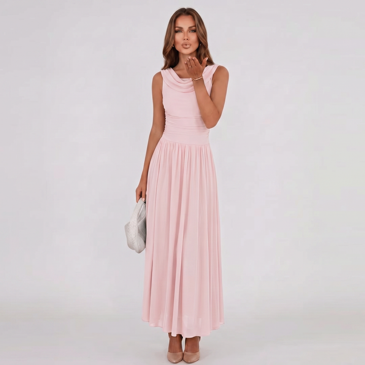 Damen Plissiertes Midikleid Drapierter Ausschnitt Festlich - Image 11