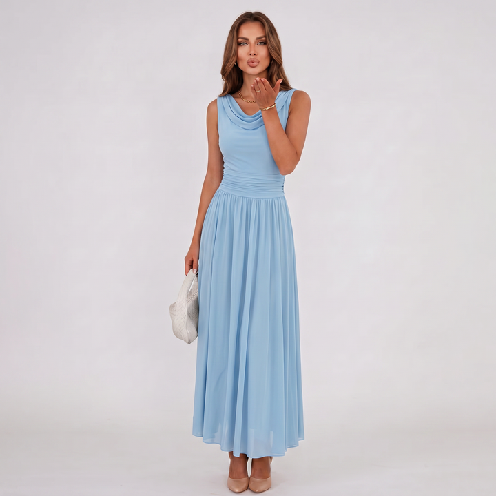 Damen Plissiertes Midikleid Drapierter Ausschnitt Festlich - Image 15