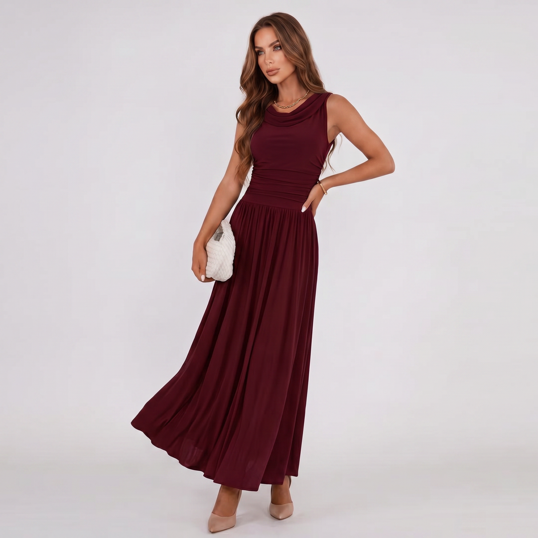 Damen Plissiertes Midikleid Drapierter Ausschnitt Festlich - Image 18