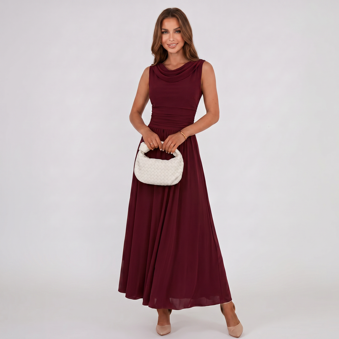 Damen Plissiertes Midikleid Drapierter Ausschnitt Festlich - Image 17