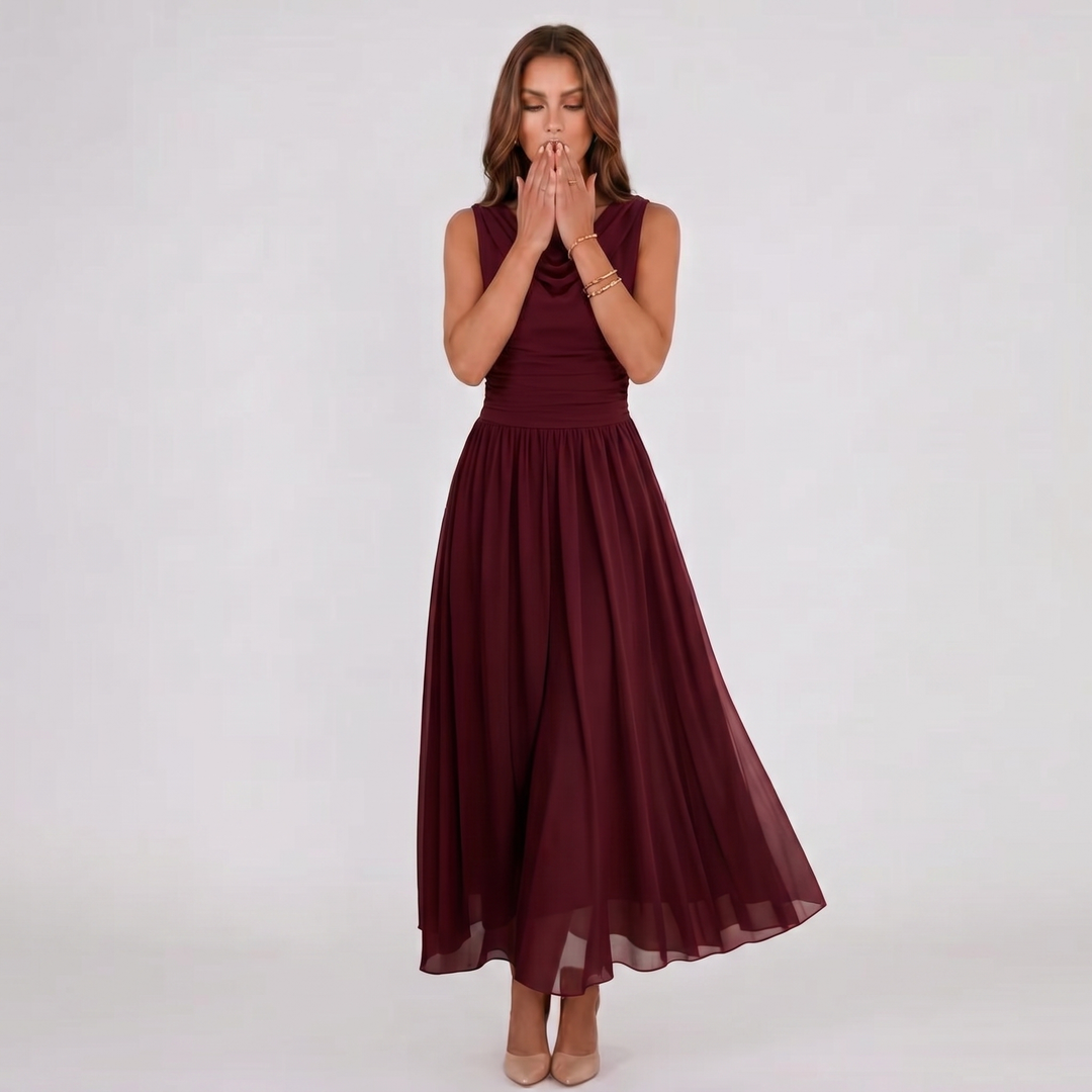 Damen Plissiertes Midikleid Drapierter Ausschnitt Festlich - Image 19
