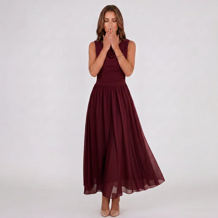 Damen Plissiertes Midikleid Drapierter Ausschnitt Festlich - Image 19