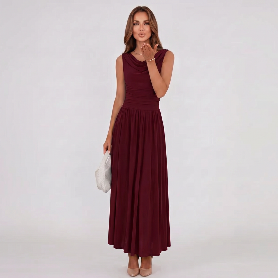 Damen Plissiertes Midikleid Drapierter Ausschnitt Festlich - Image 20