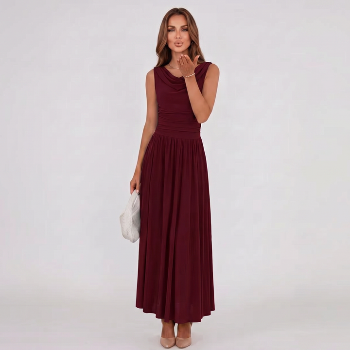 Damen Plissiertes Midikleid Drapierter Ausschnitt Festlich - Image 20