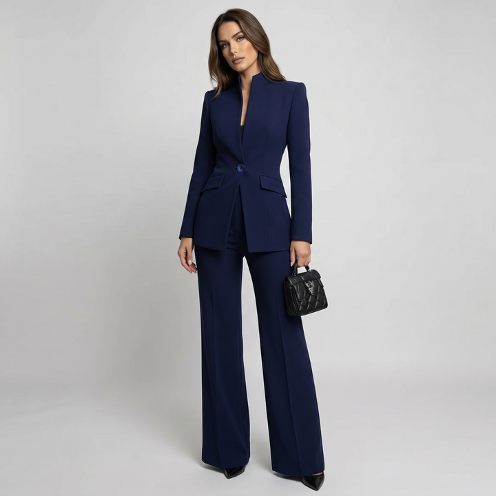 Damen Hosenanzug Stehkragen Blazer Hosen Set Weites Bein - Image 4