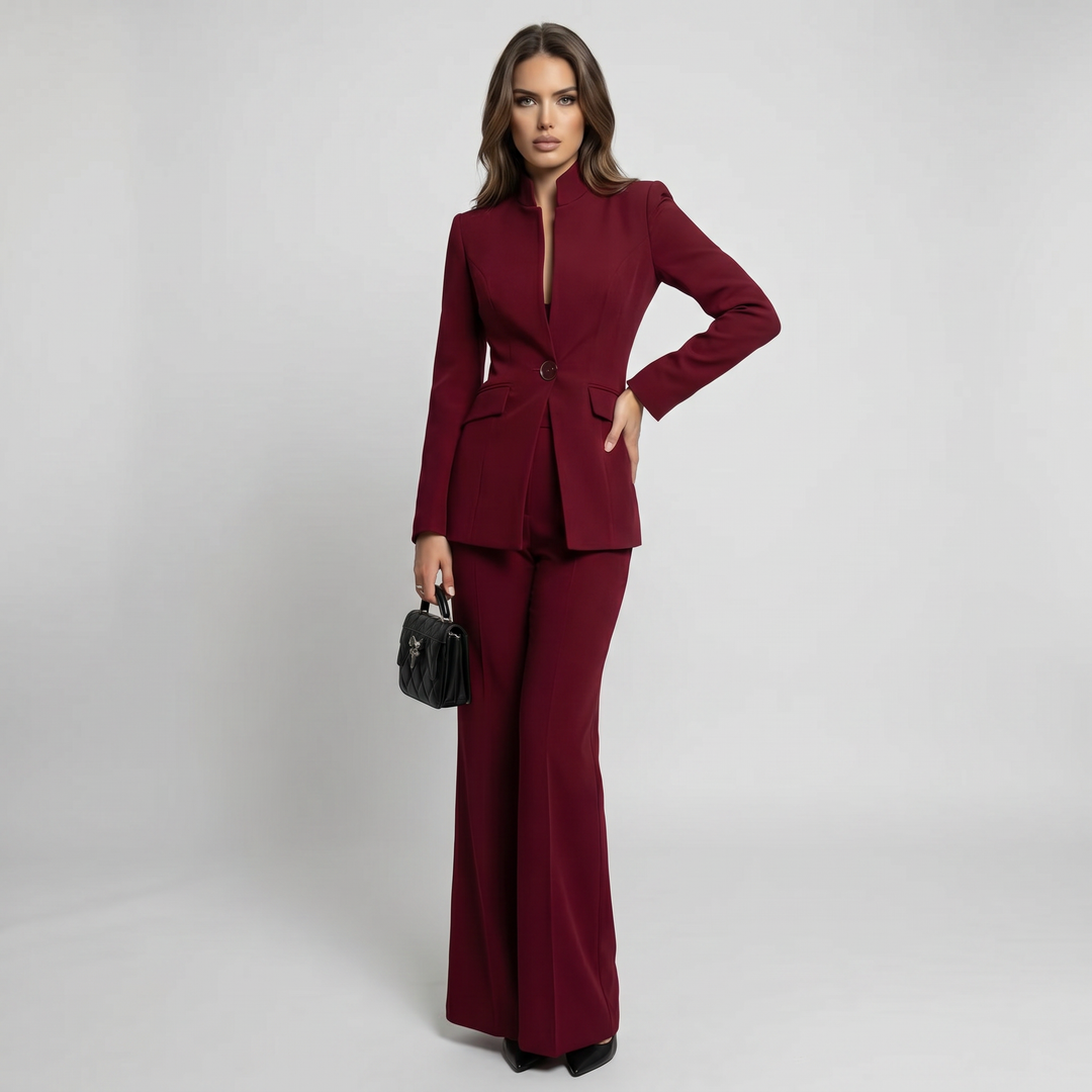 Damen Hosenanzug Stehkragen Blazer Hosen Set Weites Bein - Image 5