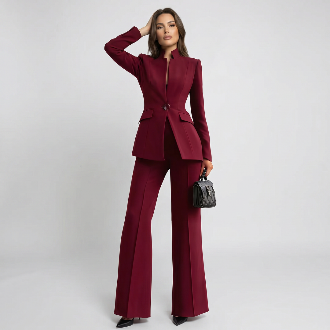 Damen Hosenanzug Stehkragen Blazer Hosen Set Weites Bein - Image 7