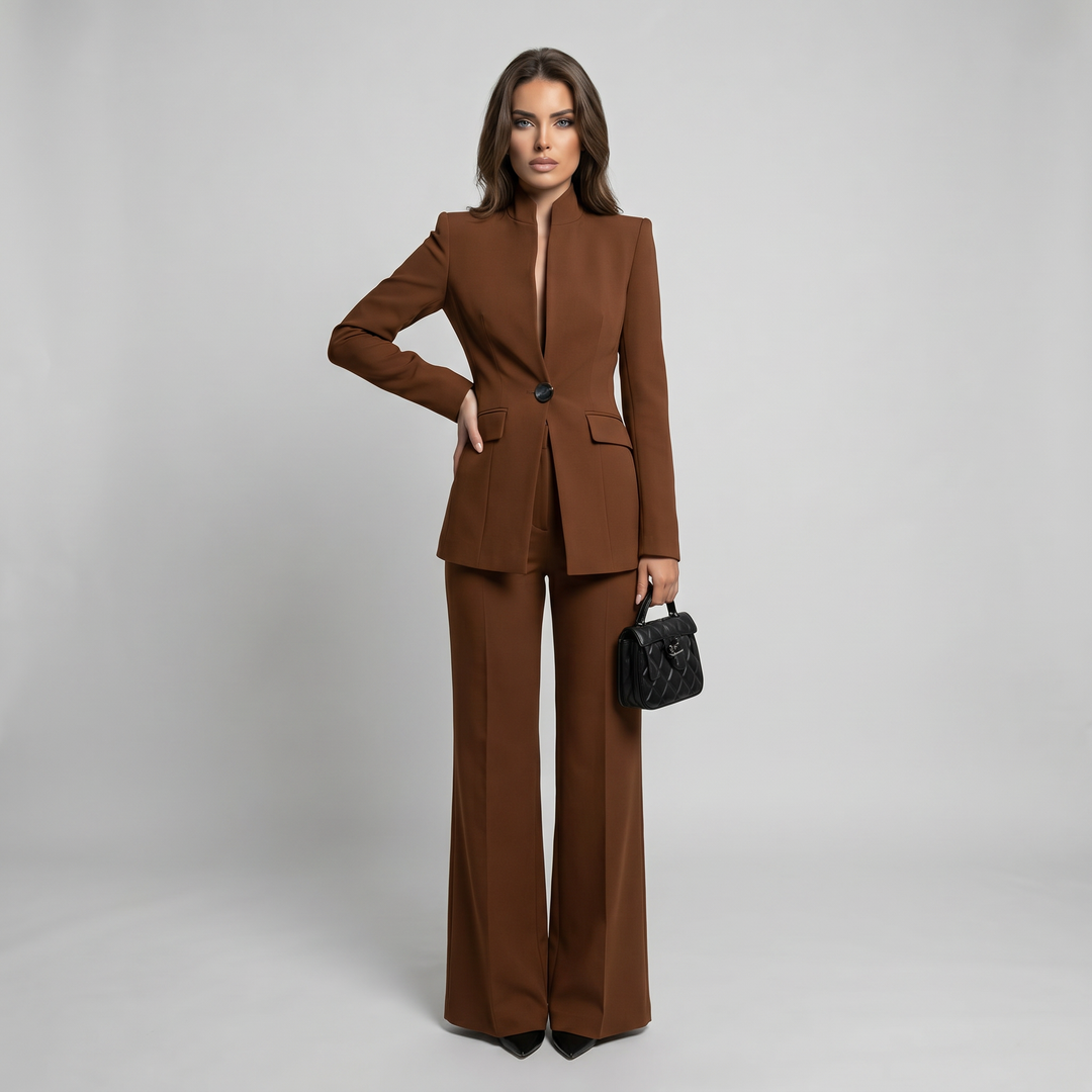 Damen Hosenanzug Stehkragen Blazer Hosen Set Weites Bein - Image 9