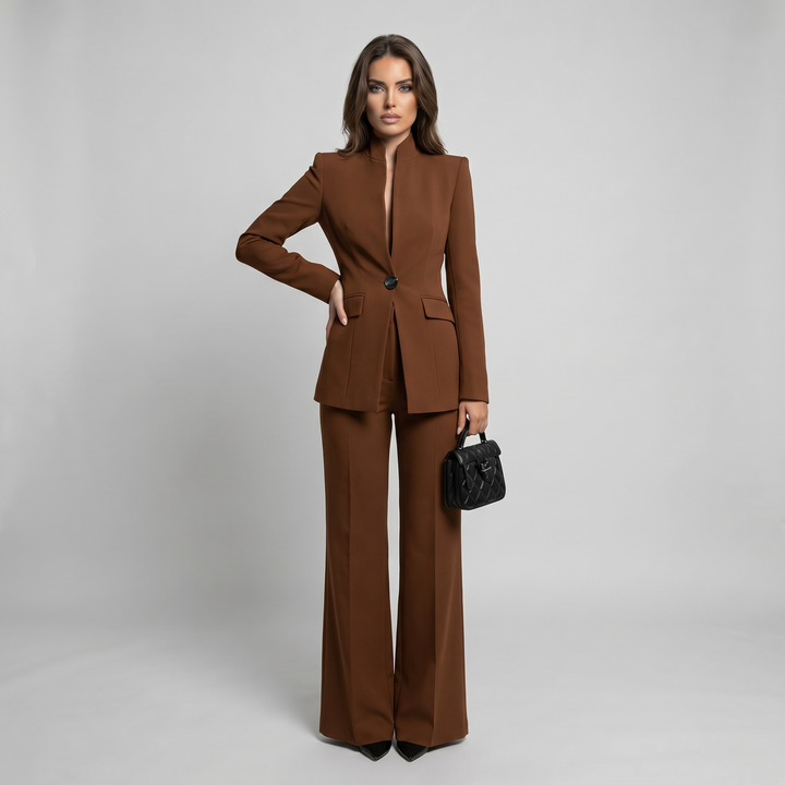 Damen Hosenanzug Stehkragen Blazer Hosen Set Weites Bein - Image 9