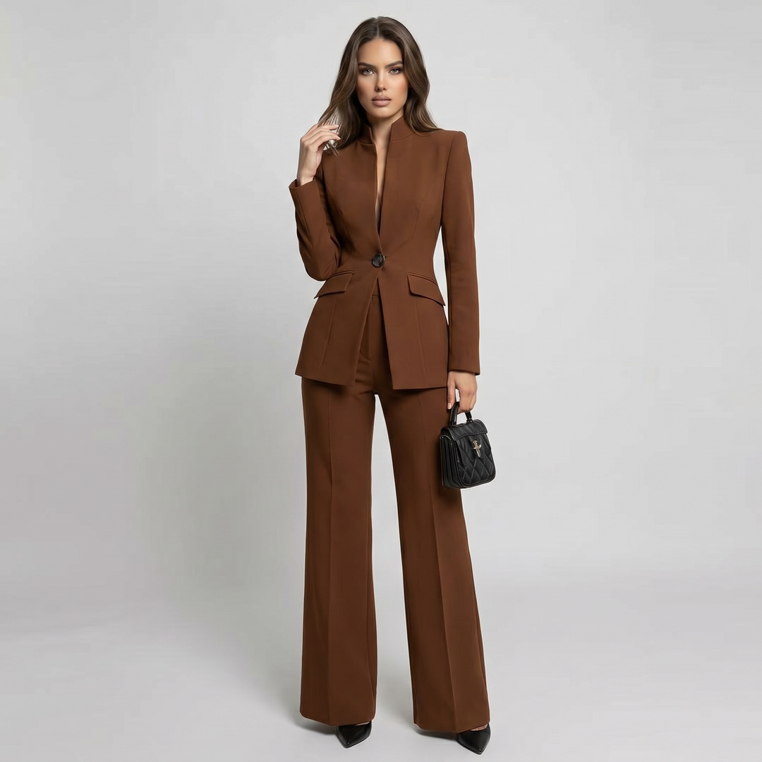 Damen Hosenanzug Stehkragen Blazer Hosen Set Weites Bein - Image 10