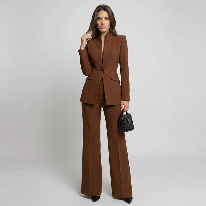 Damen Hosenanzug Stehkragen Blazer Hosen Set Weites Bein - Image 10