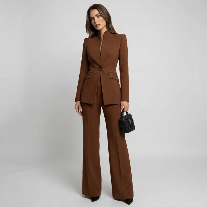 Damen Hosenanzug Stehkragen Blazer Hosen Set Weites Bein - Image 8