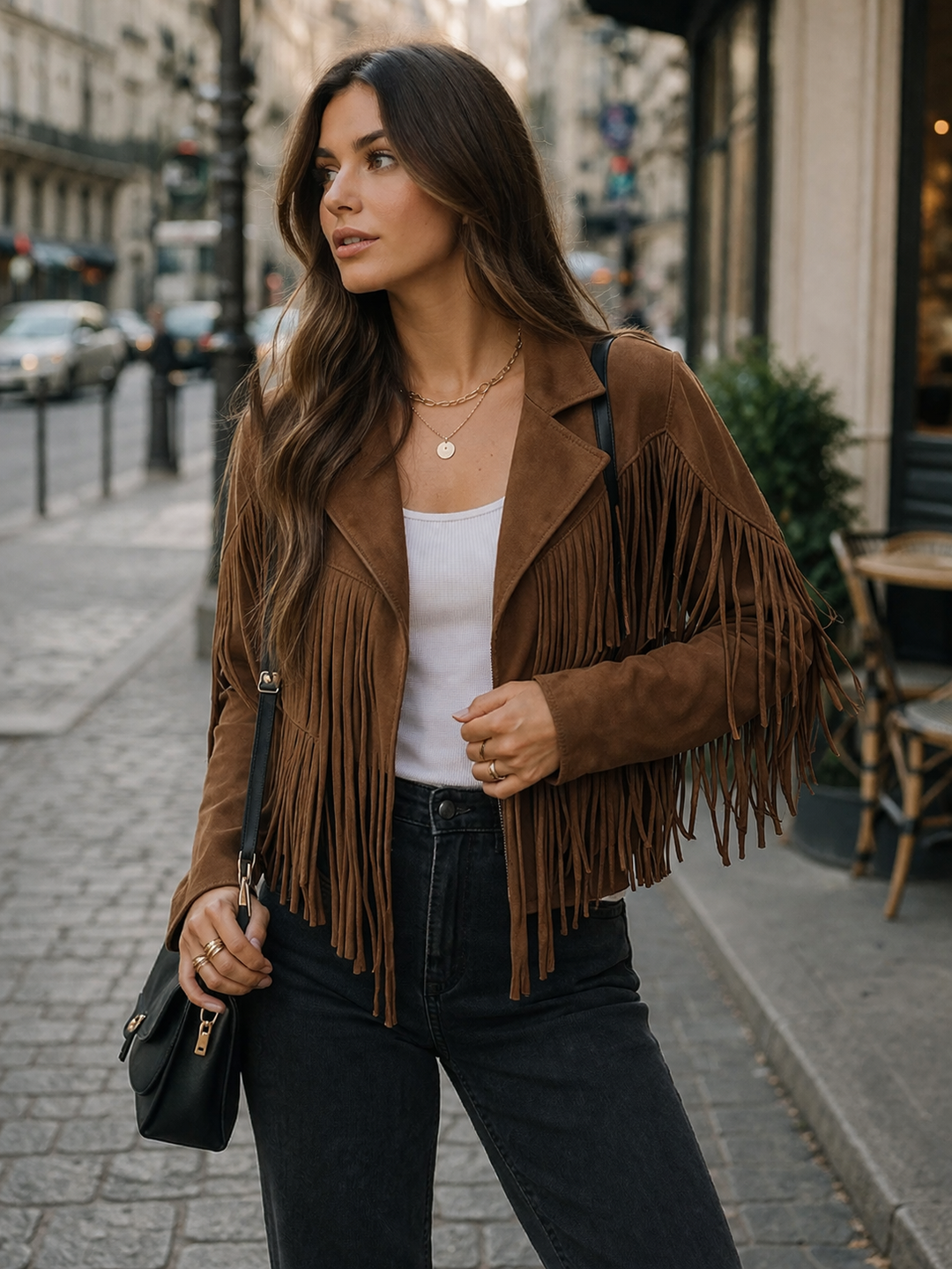 Raphaela - Wildleder Fransenjacke Braun