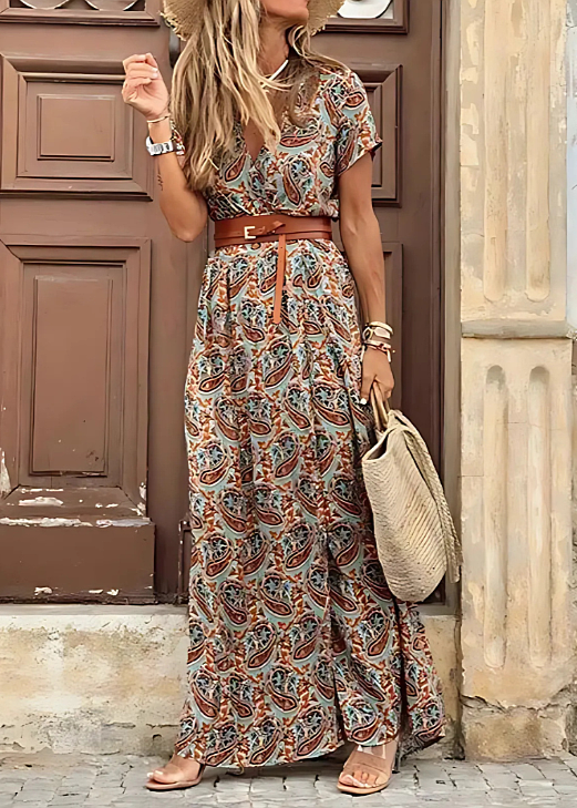 Damen Paisley Maxikleid Gürtel Sommer - Image 5