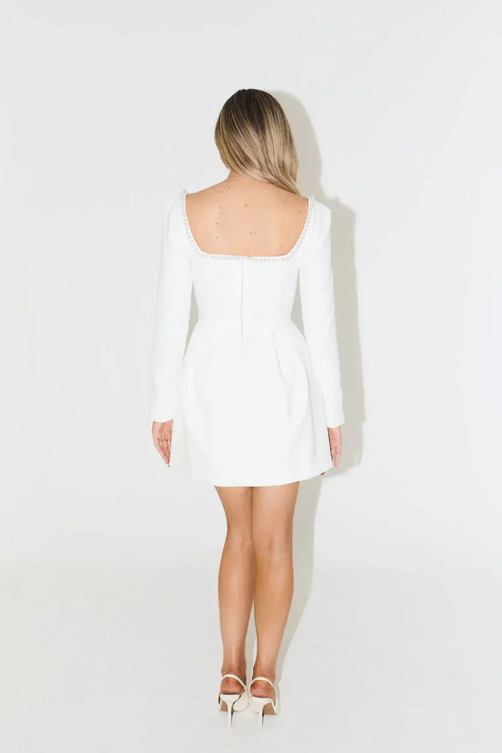 Violetta – Langarm Perlenbesatz Minikleid
