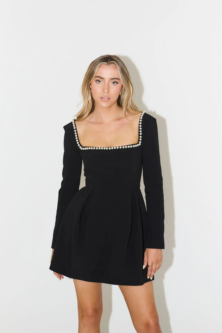 Violetta – Langarm Perlenbesatz Minikleid