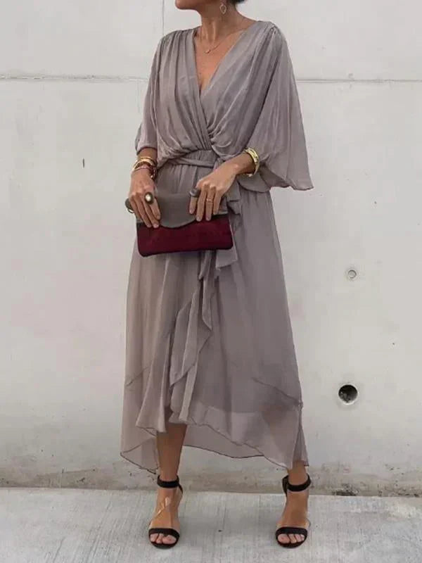 Whitney | Elegant Soft V-Neck Silk Dress for Women - Image 6