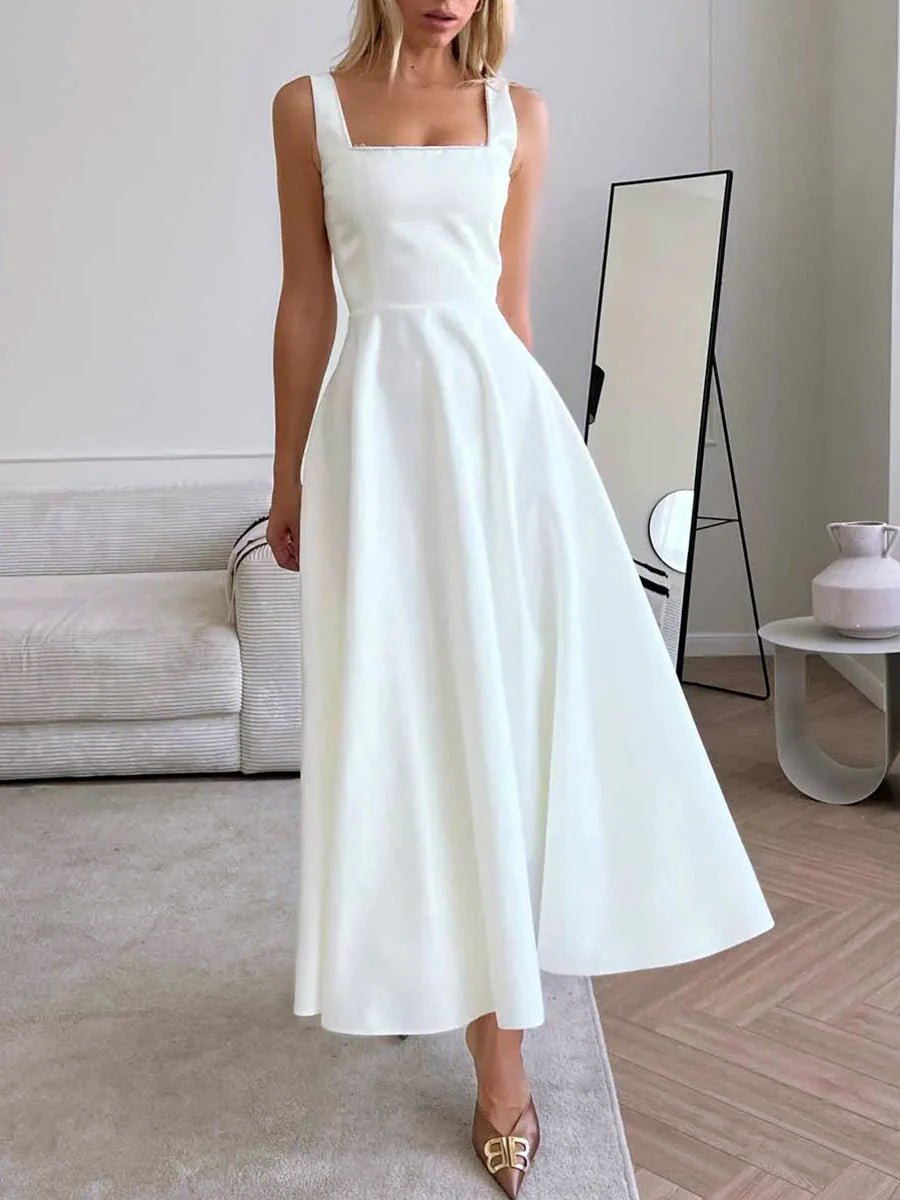 Raegan - Elegantes Midi Kleid Mit Karree Ausschnitt