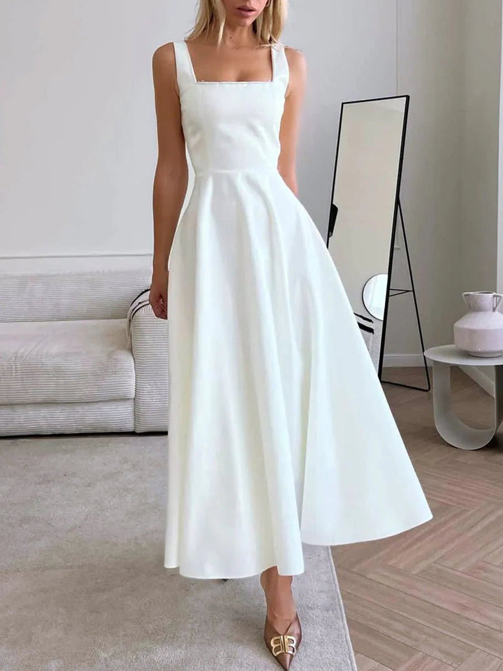 Raegan - Elegantes Midi Kleid Mit Karree Ausschnitt