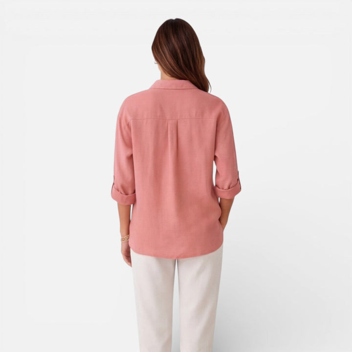 Felorra - Damen Leinen Baumwolle Bluse Locker Sommer Fit