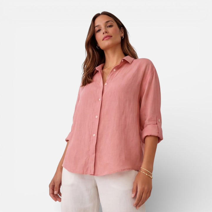 Felorra - Damen Leinen Baumwolle Bluse Locker Sommer Fit