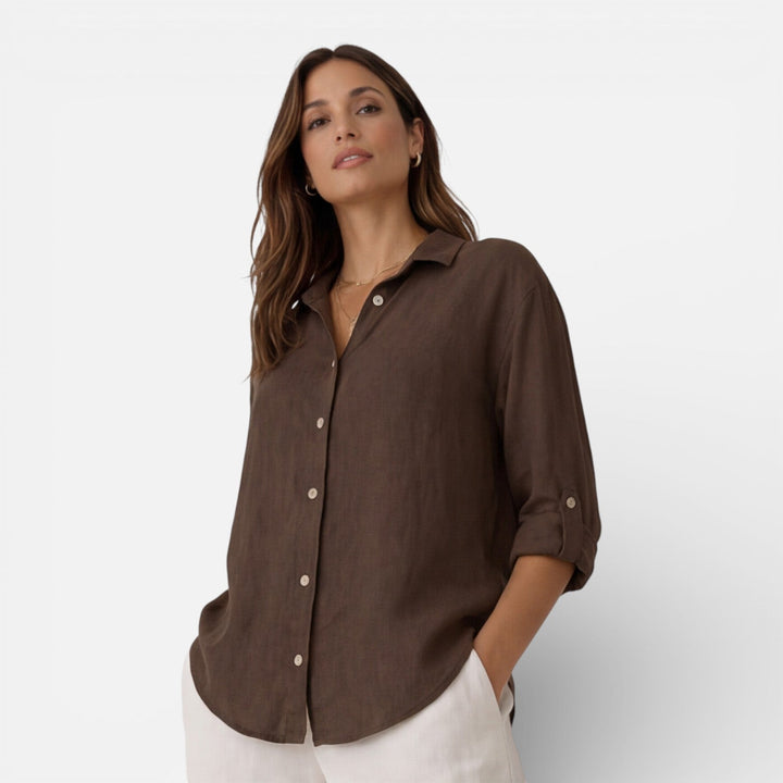 Felorra - Damen Leinen Baumwolle Bluse Locker Sommer Fit