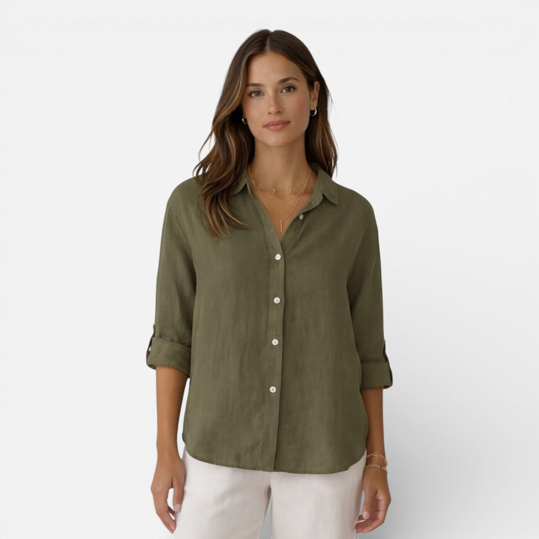 Felorra - Damen Leinen Baumwolle Bluse Locker Sommer Fit