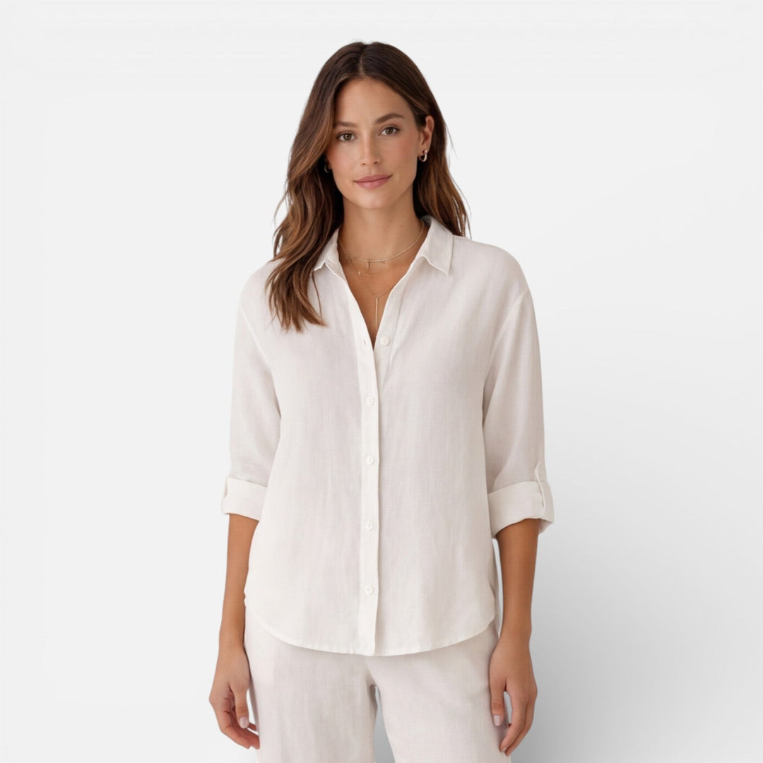 Felorra - Damen Leinen Baumwolle Bluse Locker Sommer Fit