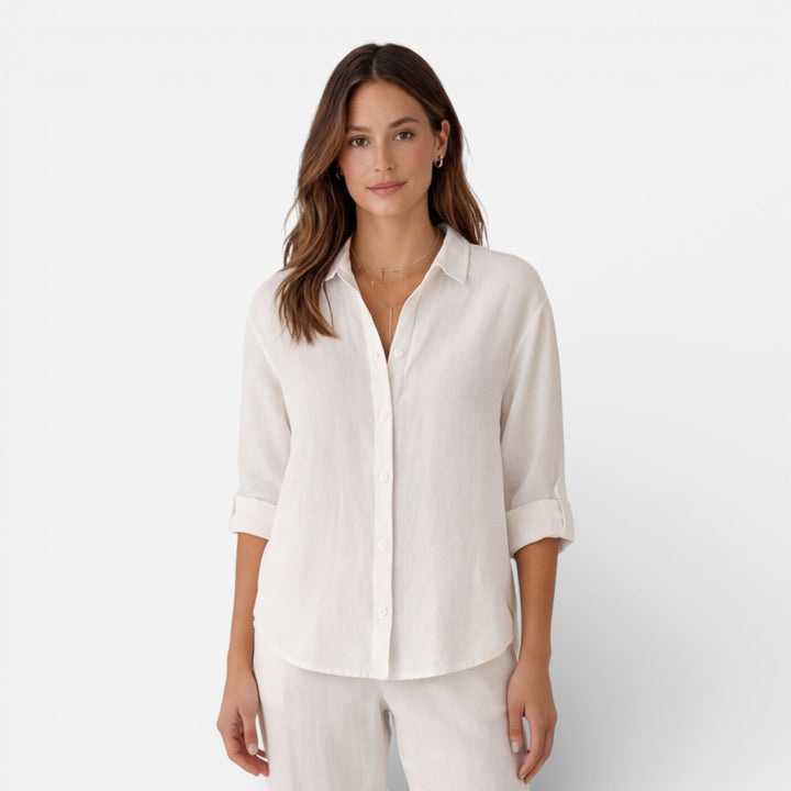 Felorra - Damen Leinen Baumwolle Bluse Locker Sommer Fit