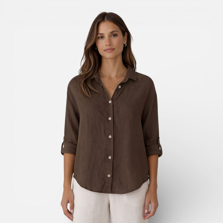 Felorra - Damen Leinen Baumwolle Bluse Locker Sommer Fit