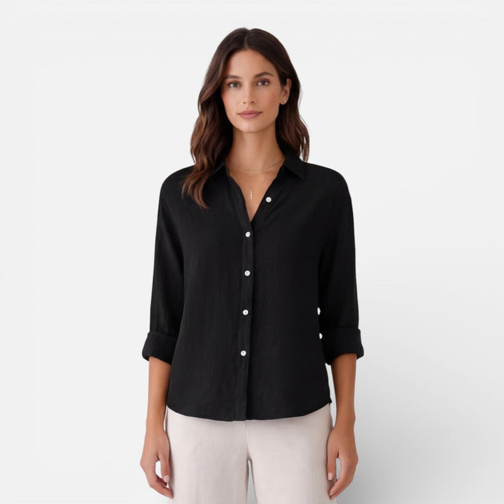 Felorra - Damen Leinen Baumwolle Bluse Locker Sommer Fit