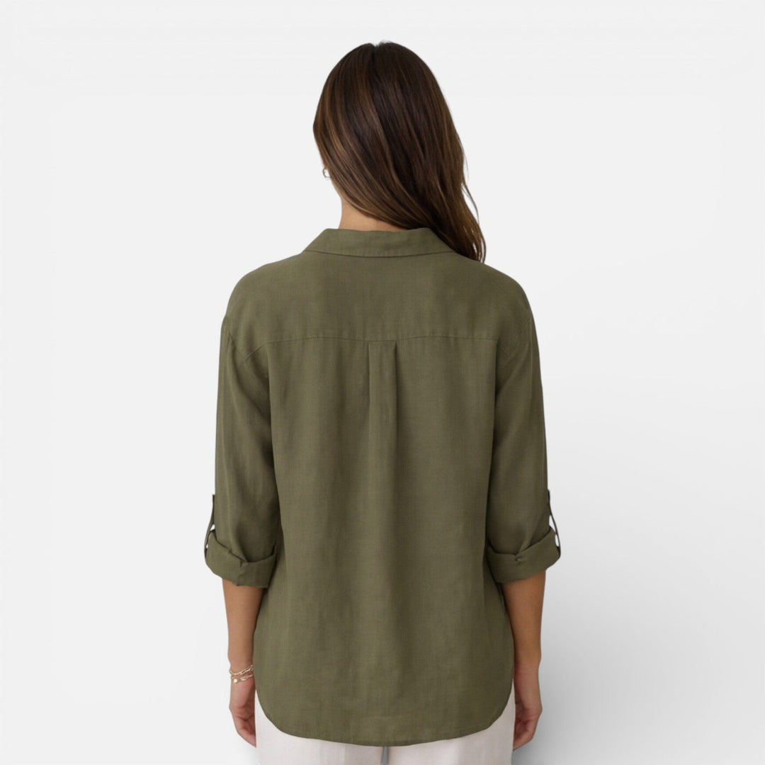 Felorra - Damen Leinen Baumwolle Bluse Locker Sommer Fit