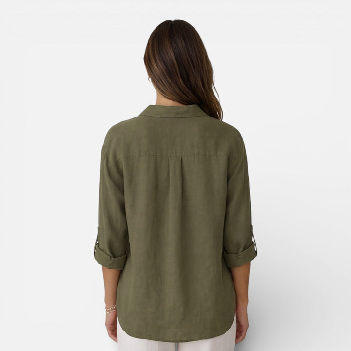 Felorra - Damen Leinen Baumwolle Bluse Locker Sommer Fit