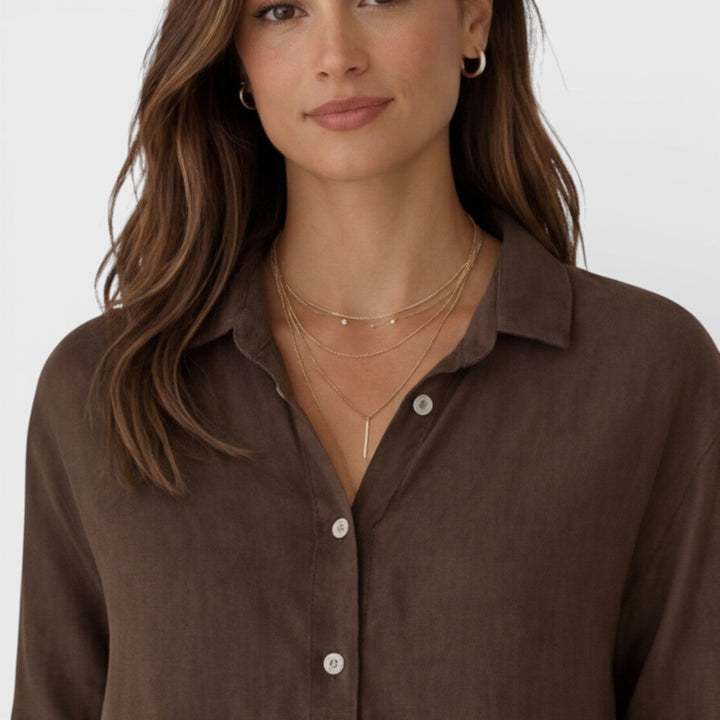 Felorra - Damen Leinen Baumwolle Bluse Locker Sommer Fit