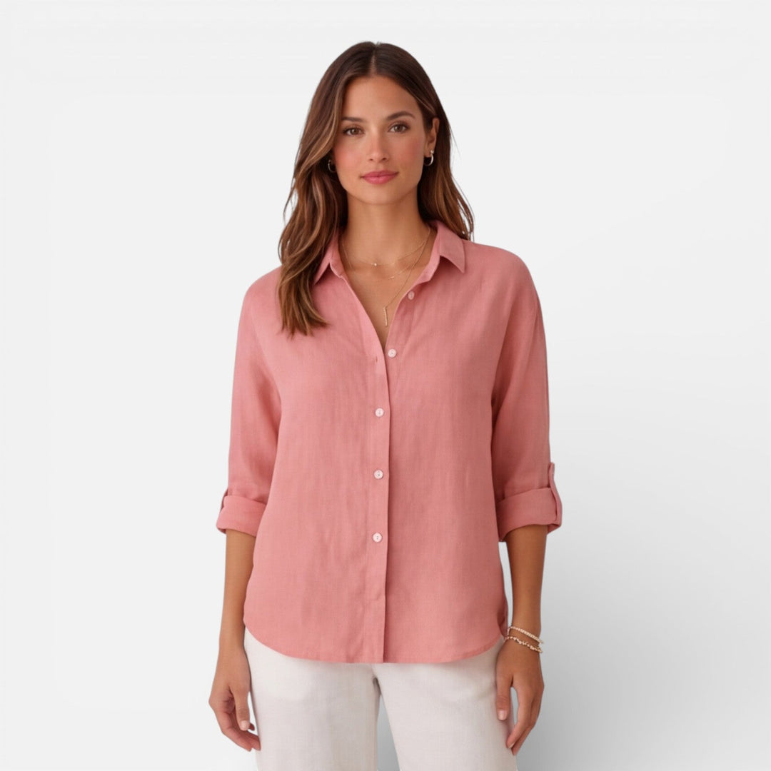 Felorra - Damen Leinen Baumwolle Bluse Locker Sommer Fit
