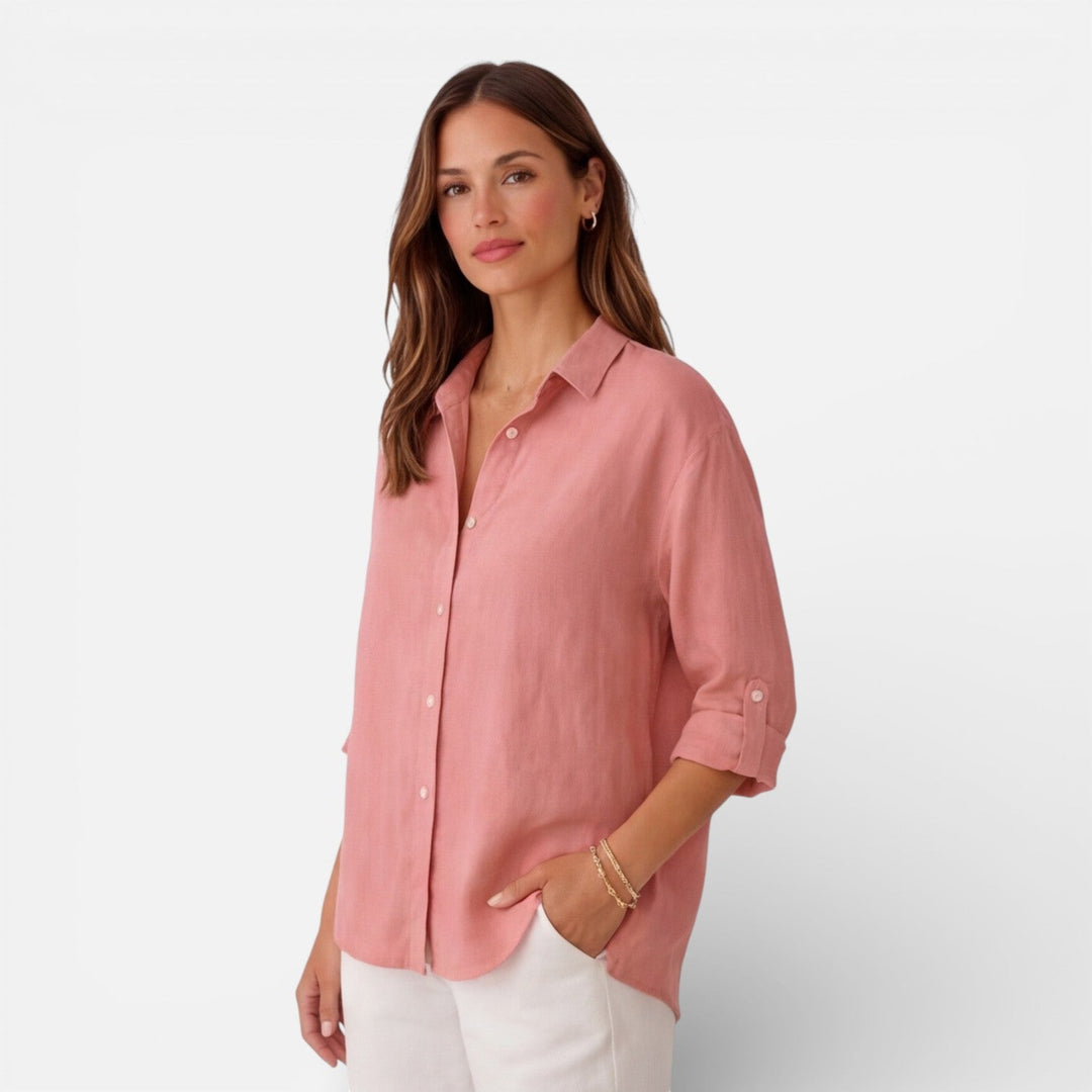 Felorra - Damen Leinen Baumwolle Bluse Locker Sommer Fit