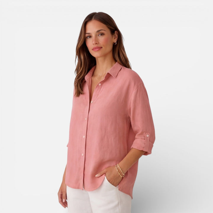 Felorra - Damen Leinen Baumwolle Bluse Locker Sommer Fit