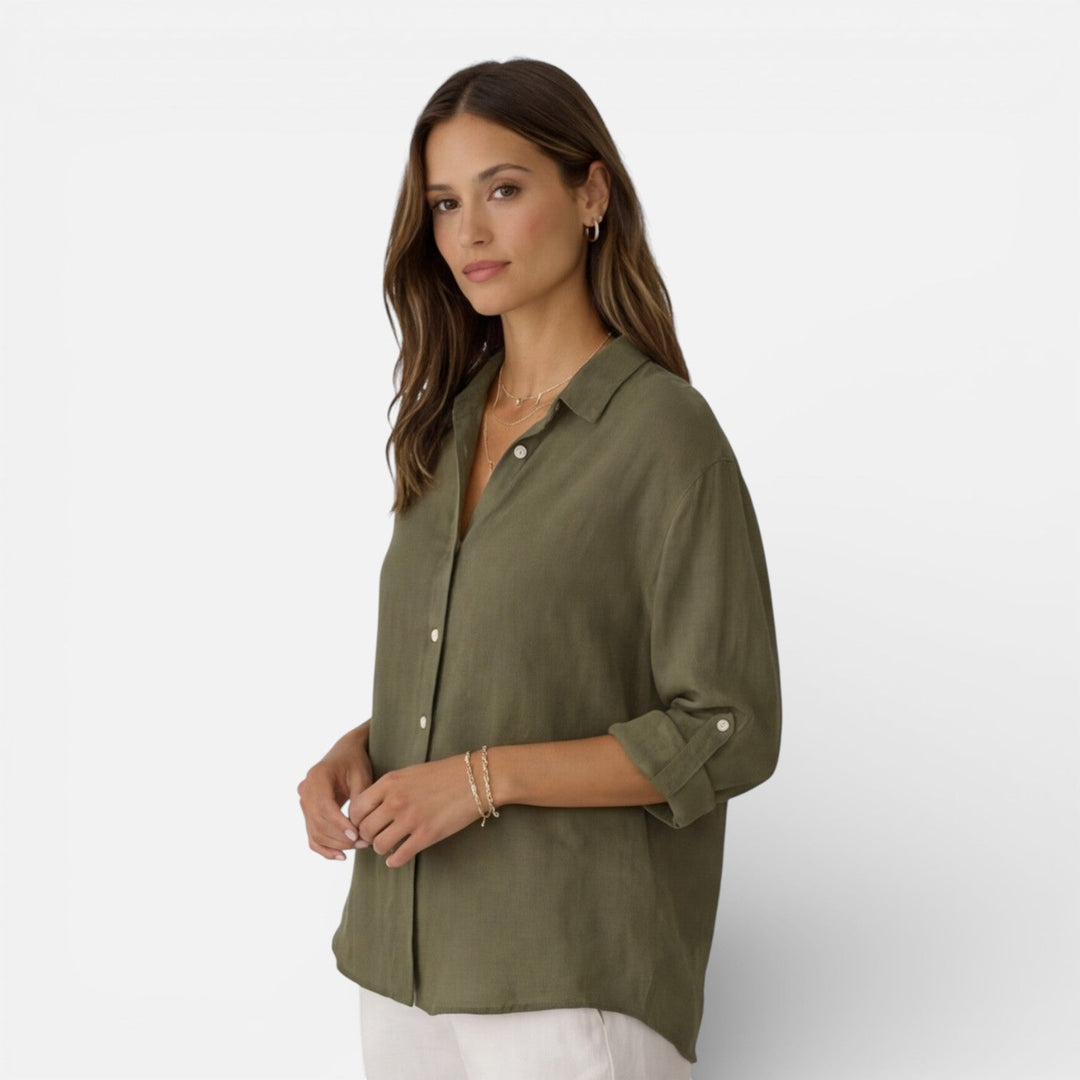 Felorra - Damen Leinen Baumwolle Bluse Locker Sommer Fit