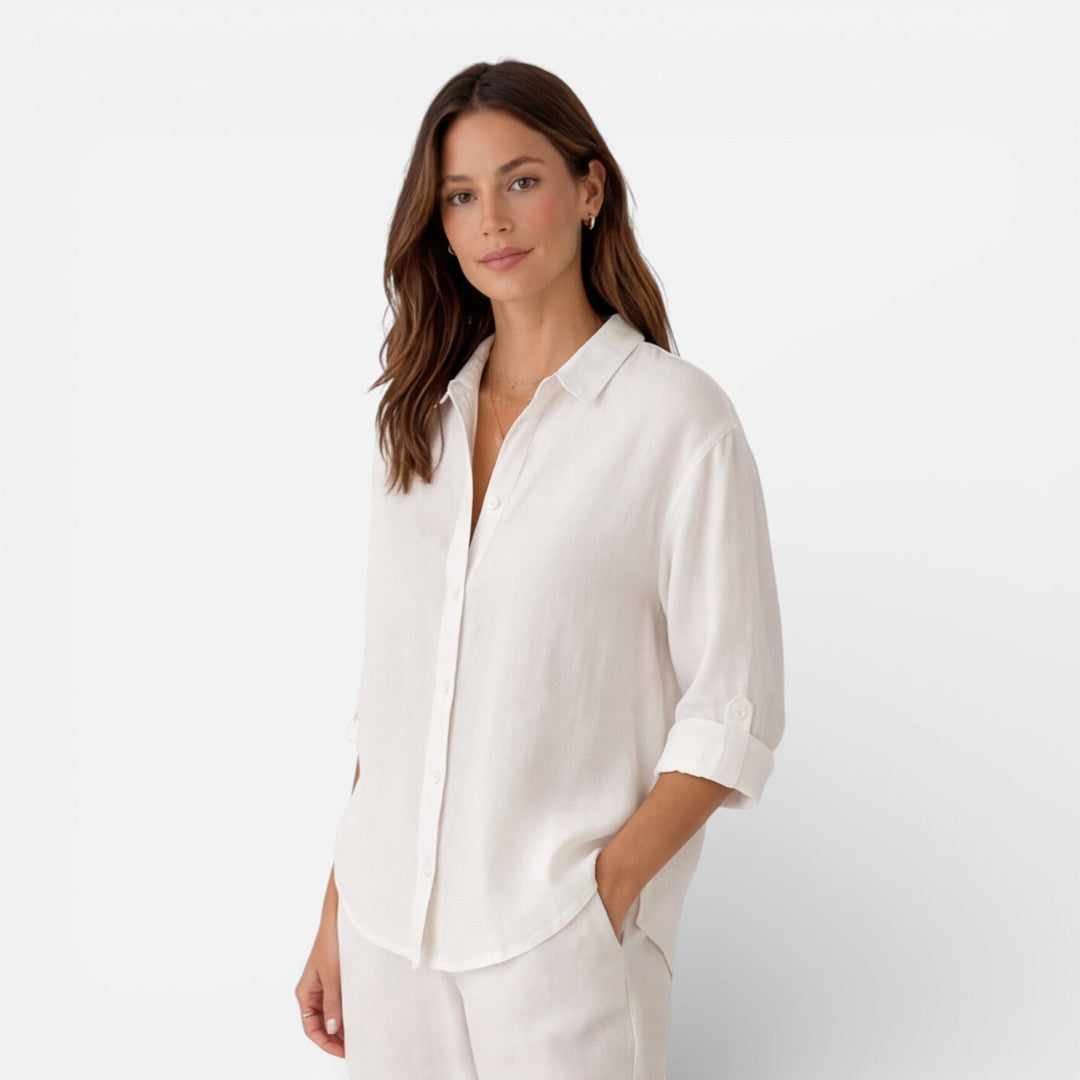 Felorra - Damen Leinen Baumwolle Bluse Locker Sommer Fit