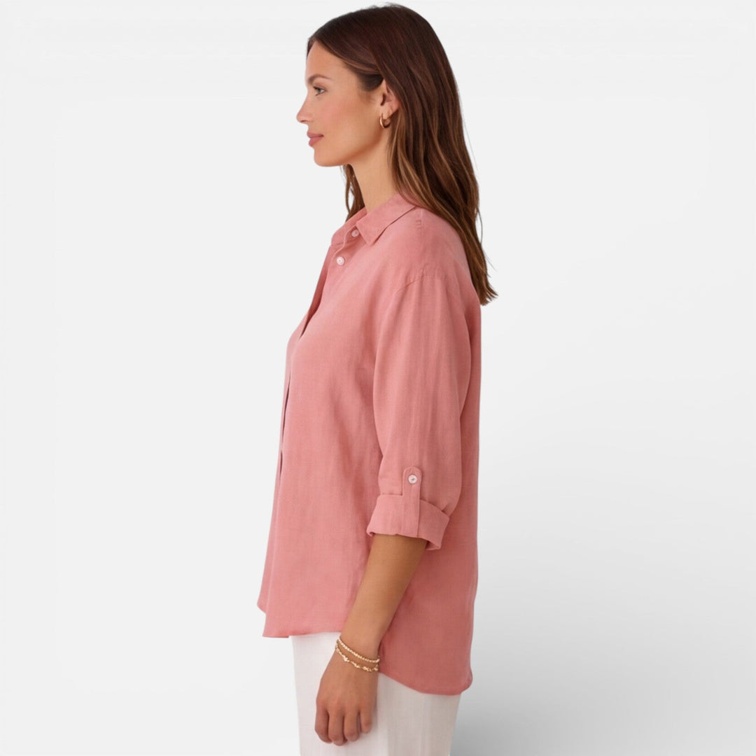 Felorra - Damen Leinen Baumwolle Bluse Locker Sommer Fit