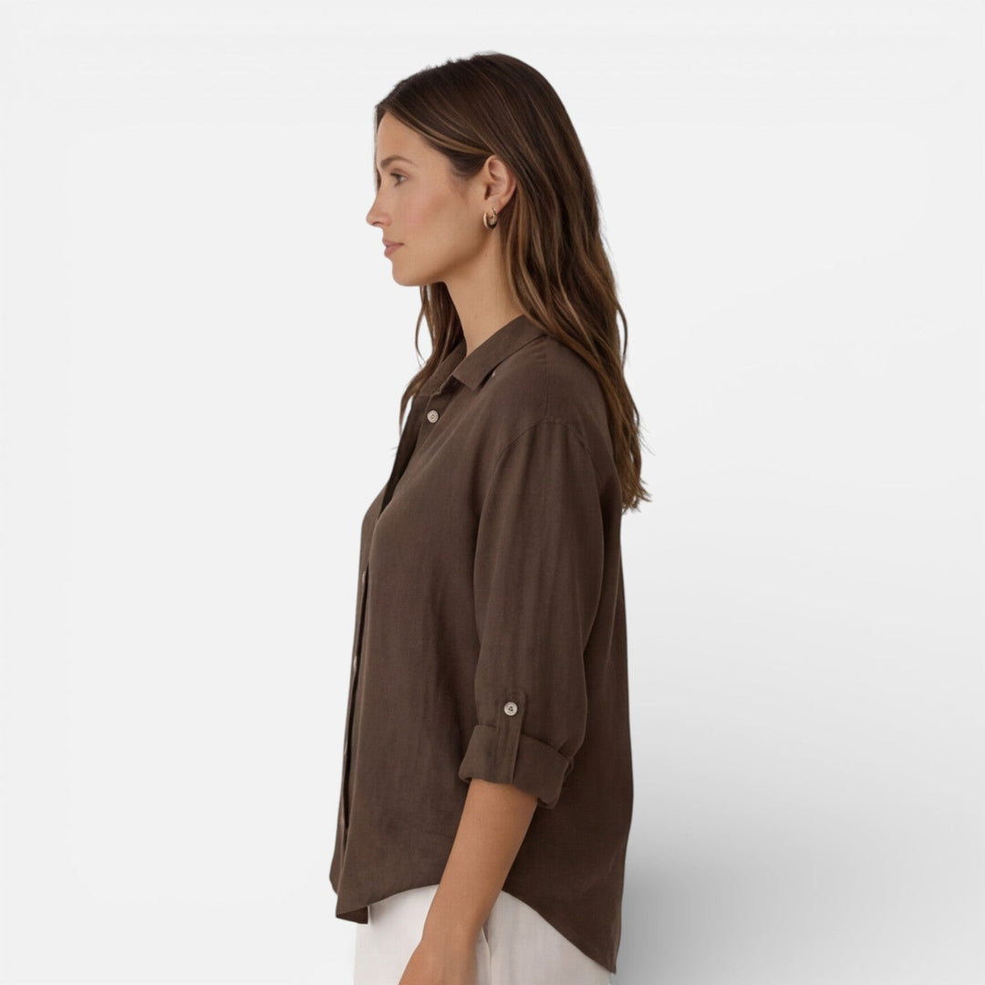 Felorra - Damen Leinen Baumwolle Bluse Locker Sommer Fit