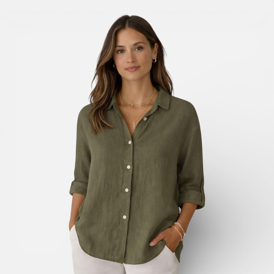 Felorra - Damen Leinen Baumwolle Bluse Locker Sommer Fit