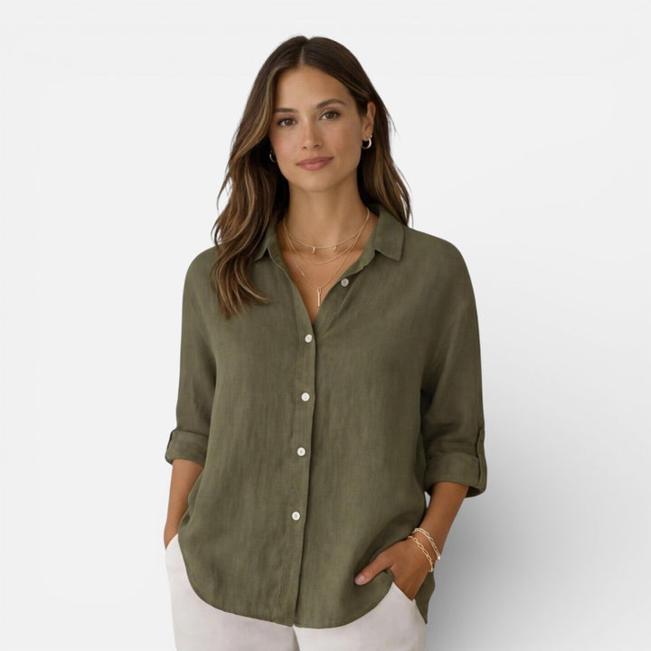 Felorra - Damen Leinen Baumwolle Bluse Locker Sommer Fit