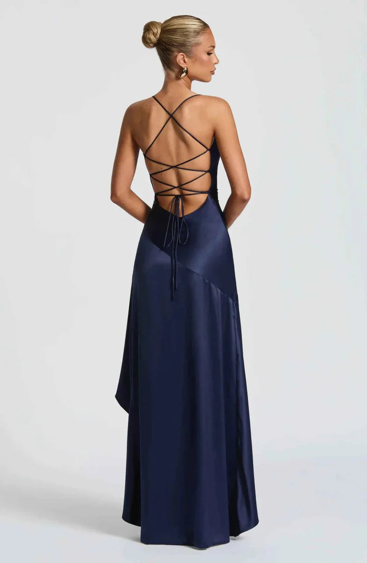Damen Maxikleid mit Schlitz Satin Abendkleid lang - Image 7