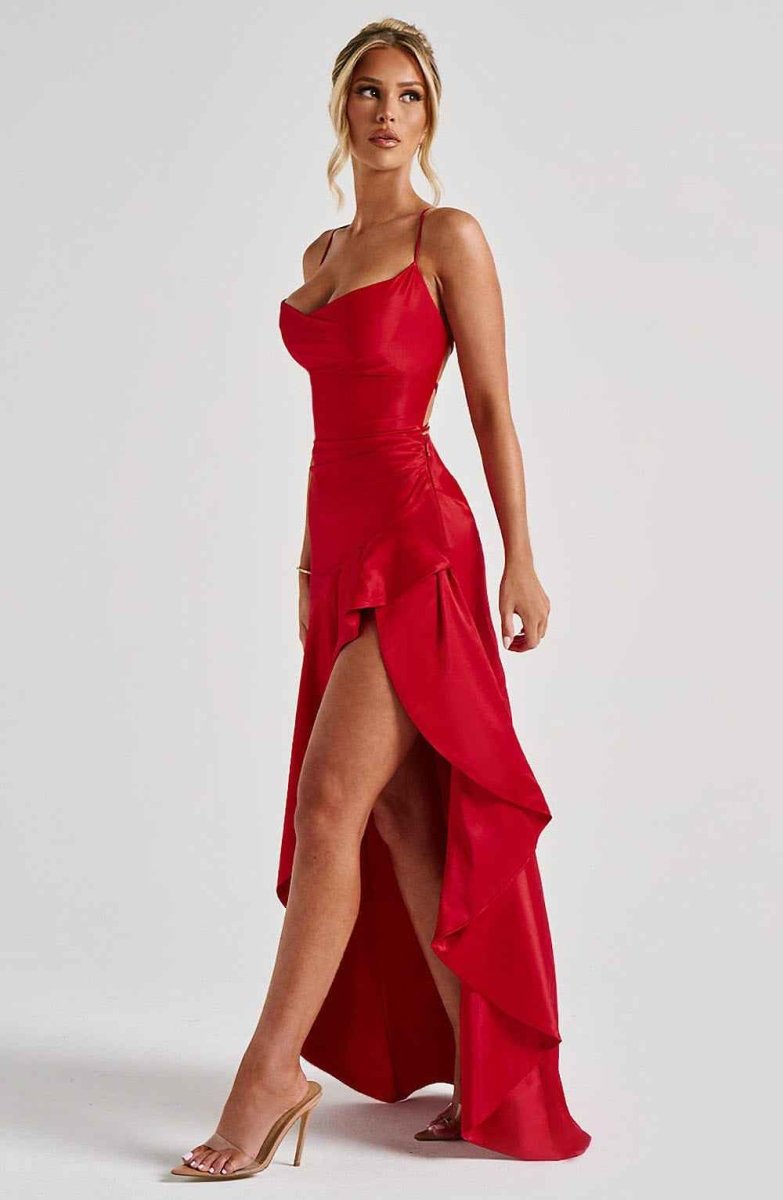 Damen Maxikleid mit Schlitz Satin Abendkleid lang - Image 15
