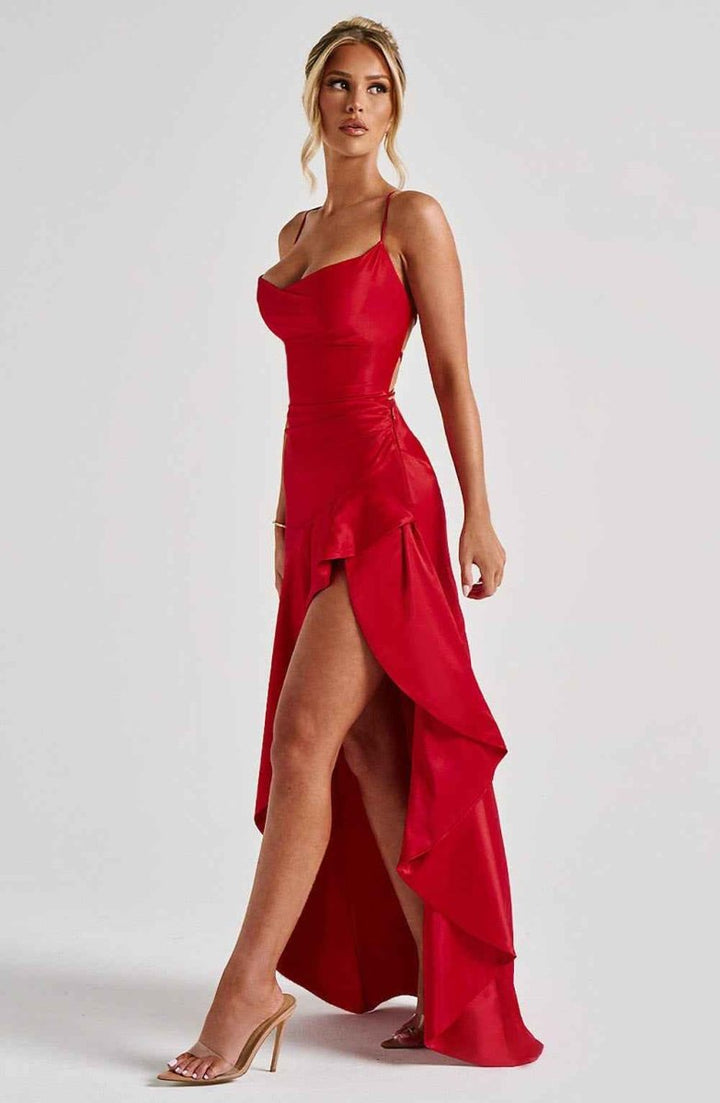 Damen Maxikleid mit Schlitz Satin Abendkleid lang - Image 15